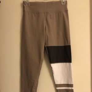 taupe stripe workout leggings